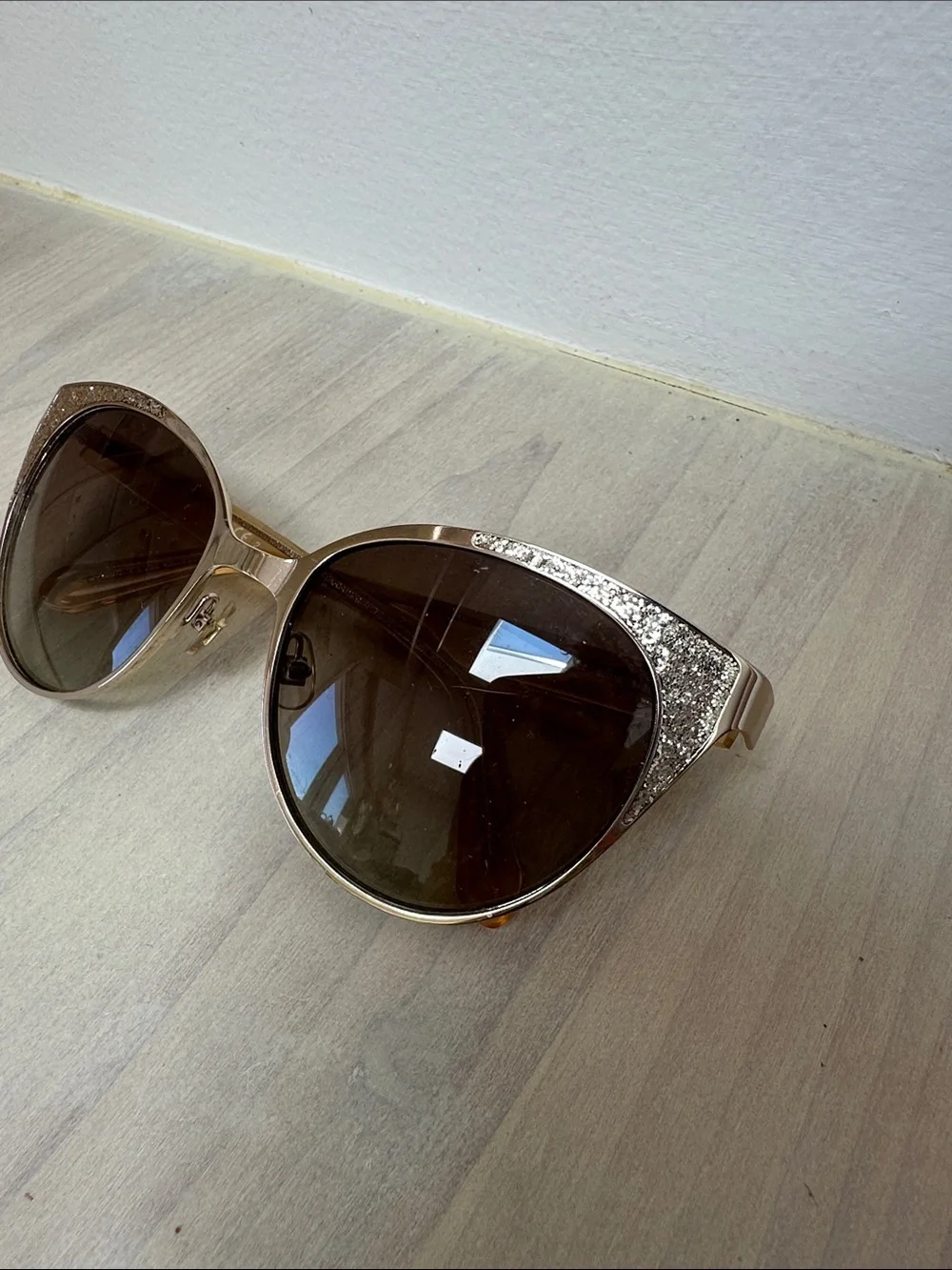 kate spade Marietta Rose Gold Cat Eye Sunglasses with Glitter Accents